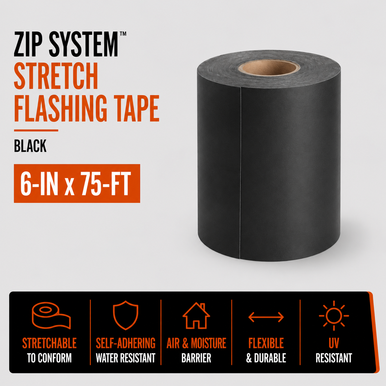 ZIP SYSTEM 6-in x 75-ft Black Stretch Flashing Tape