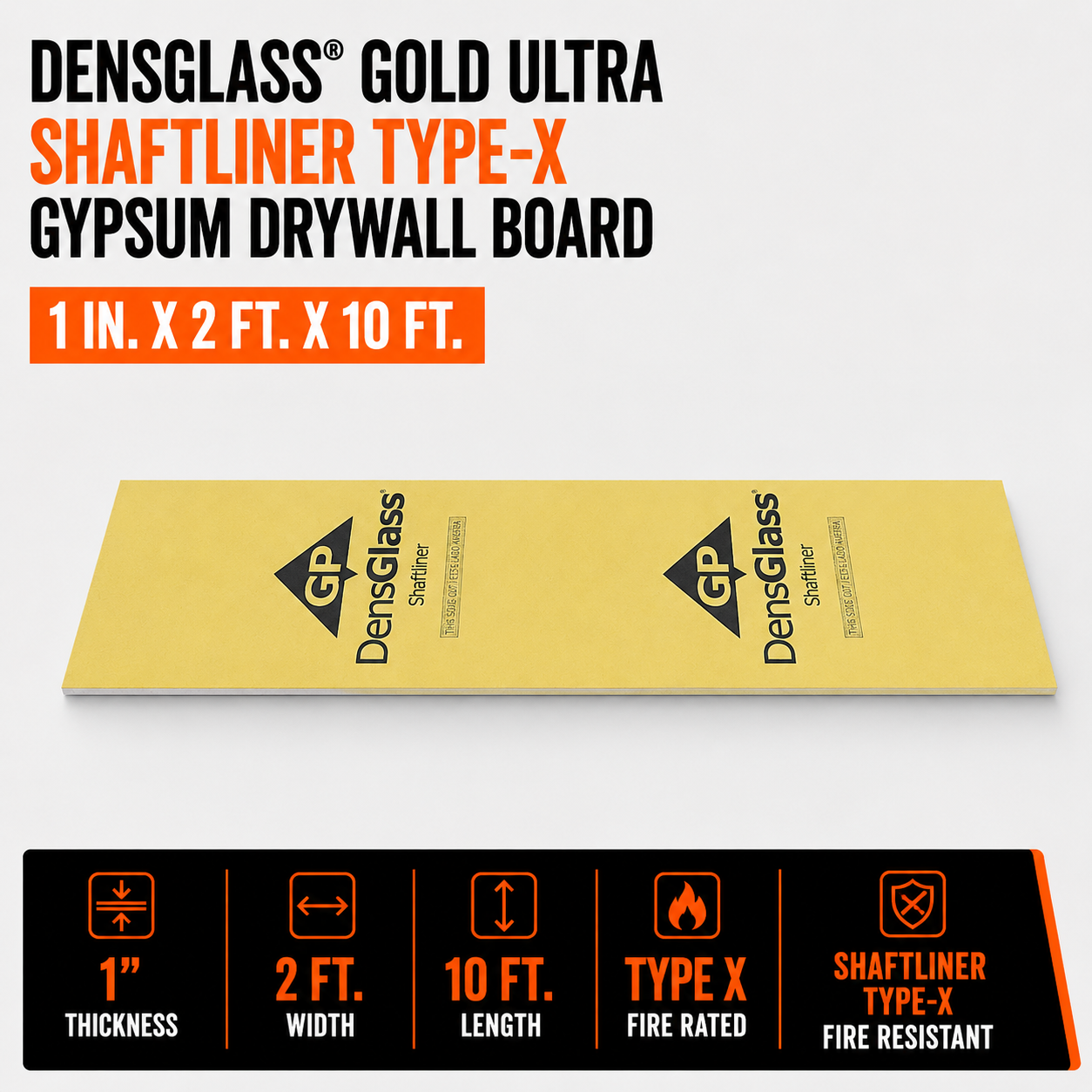 1 in x 2 ft x 10 ft DensGlass Gold Ultra Shaftliner Type-X Gypsum Drywall Board