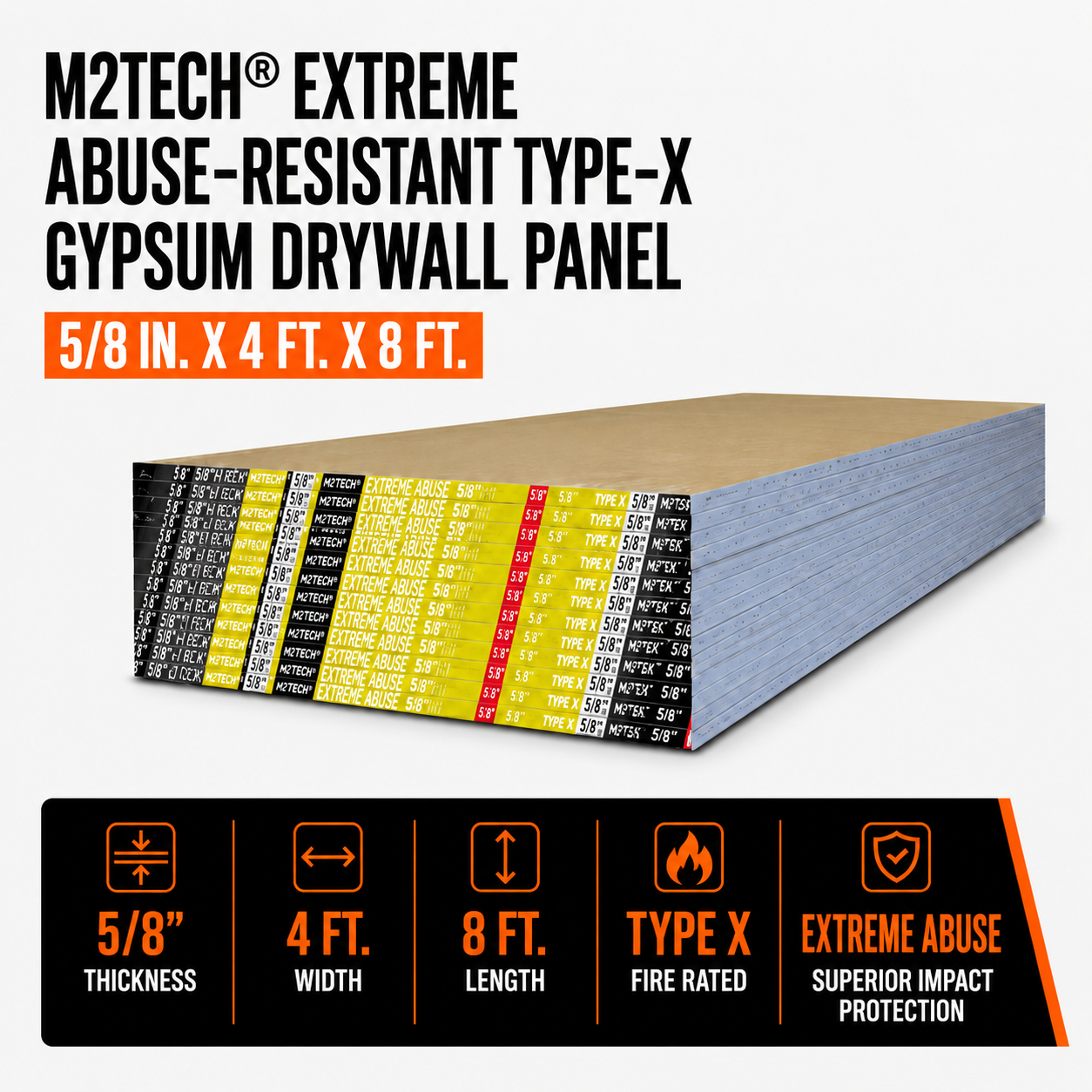 5/8 in. x 4 ft. x 8 ft. M2Tech® Extreme Abuse-Resistant Type-X Gypsum Drywall Panel