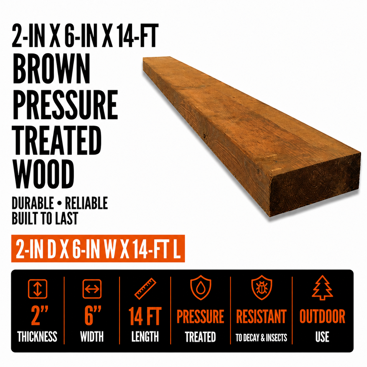 2-in x 6-in x 14-ft Brown Pressure Treated Wood