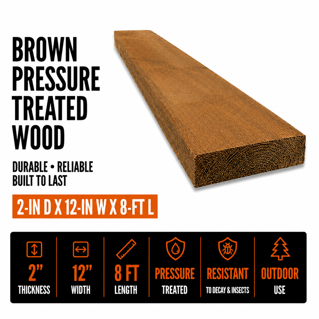 2-in x 12-in x 8-ft Brown Pressure Treated Wood