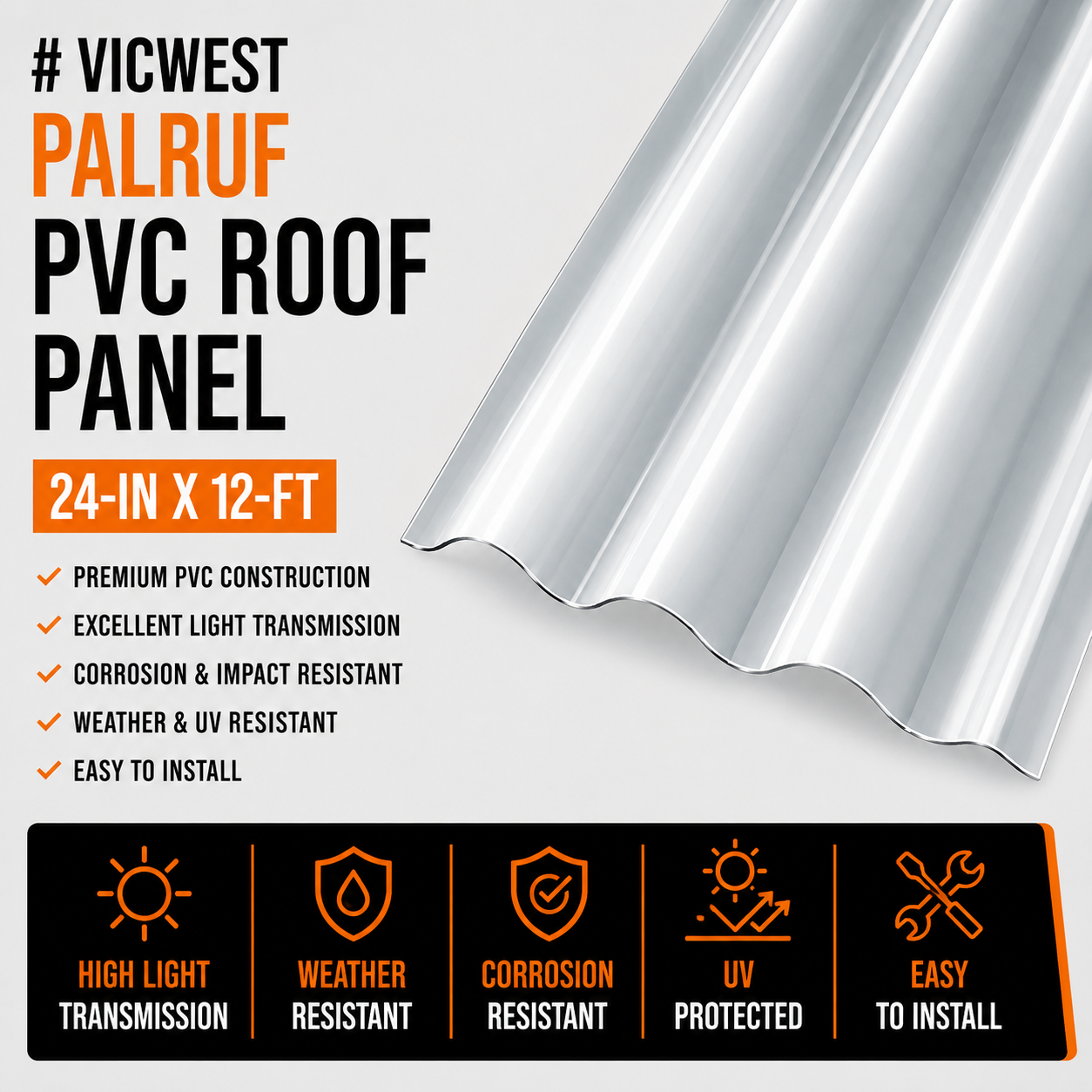 Vicwest Palruf 24-in x 12-ft Clear PVC Roof Panel