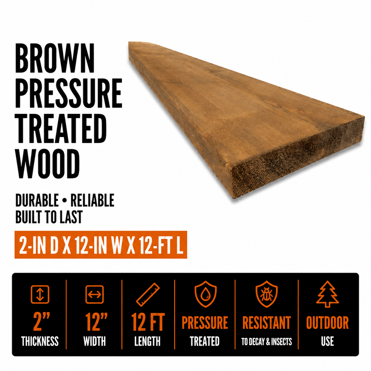 2-in x 12-in x 12-ft Brown Pressure Treated Wood
