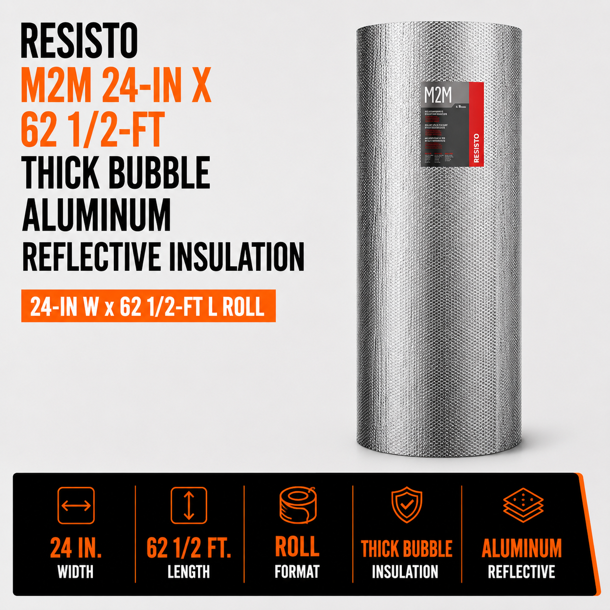 Resisto M2M 24-in x 62 1/2-ft Thick Bubble Aluminum Reflective Insulation