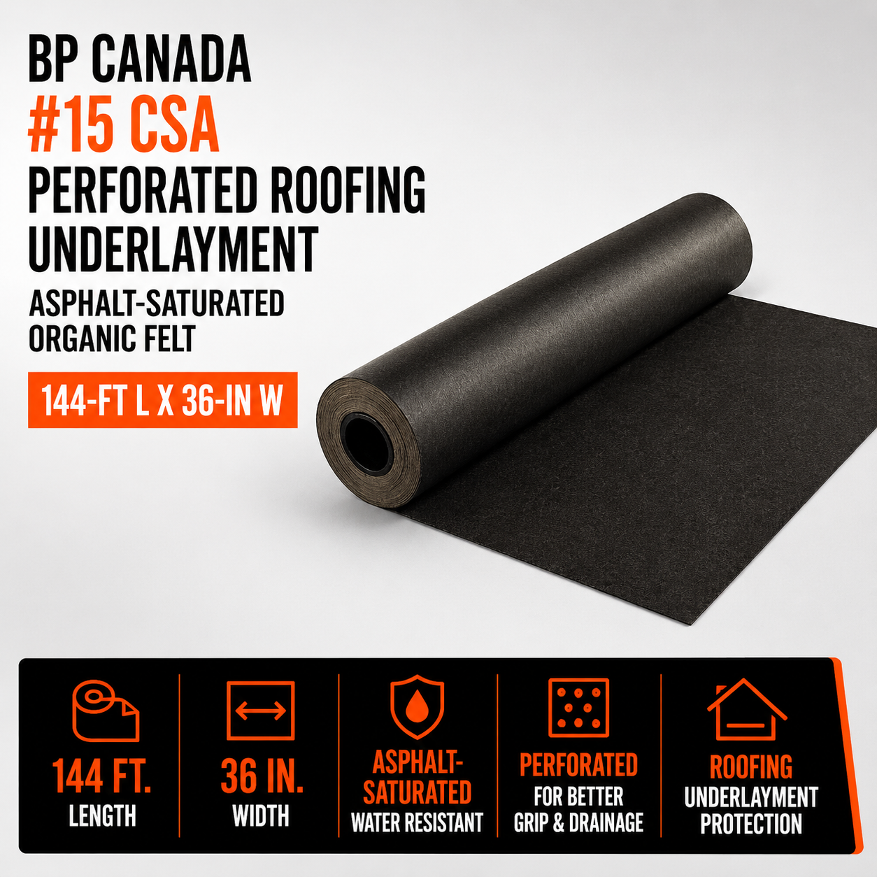 BP Canada #15 CSA Perforated Roofing Underlayment - Asphalt-Saturated Organic Felt - 144-ft L x 36-in W