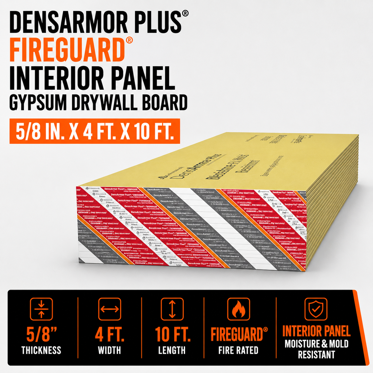 5-8 in x 4 ft x 10 ft DensArmor Plus Fireguard Interior Panel Gypsum Drywall Board