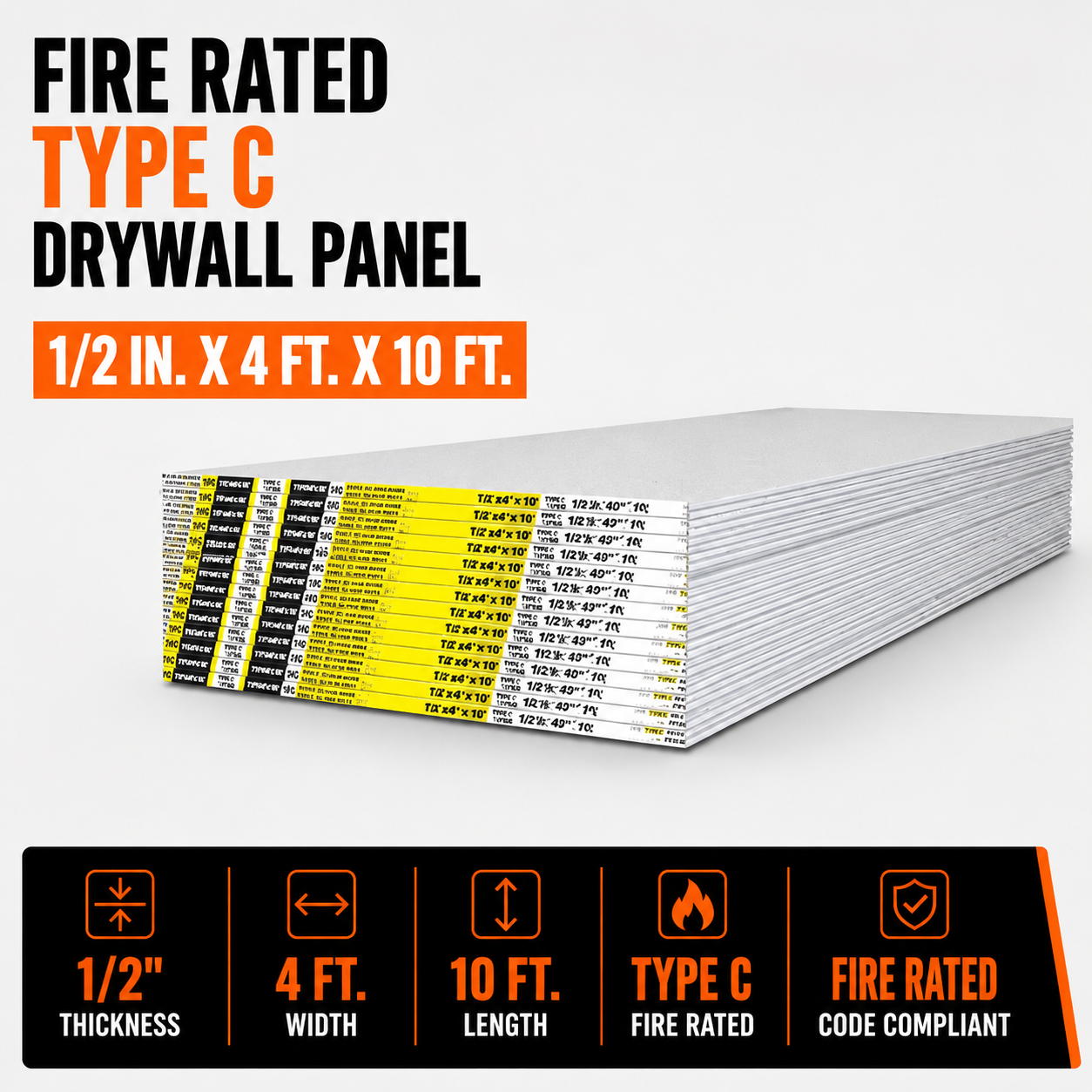 1-2 in x 4 ft x 10 ft Fire Rated Type C Drywall Panels