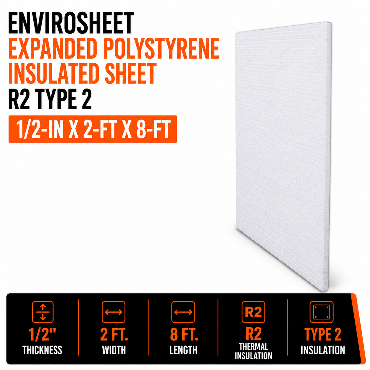 Envirosheet Expanded Polystyrene Insulated Sheet R2 Type 2 - 1/2-in x 2-ft x 8-ft