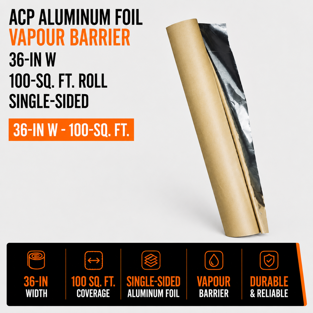 ACP Aluminum Foil Vapour Barrier - 36-in W - 100-sq. ft. Roll - Single-Sided