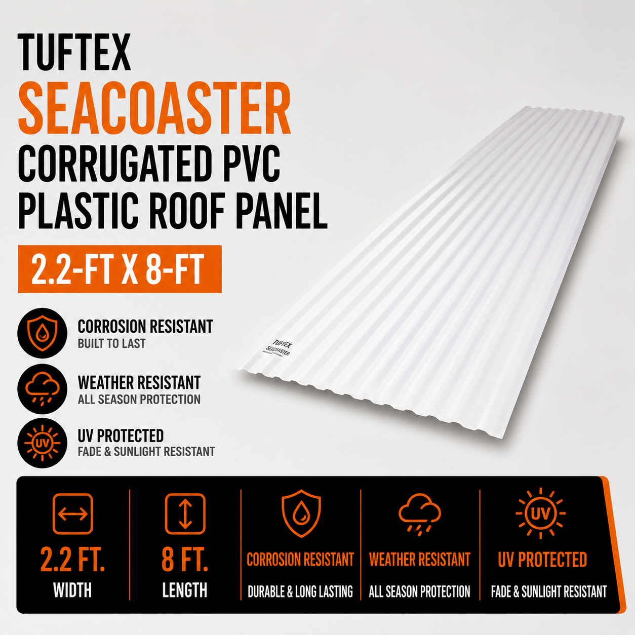 Tuftex SeaCoaster 2.2-ft x 8-ft Corrugated PVC Plastic Roof Panel