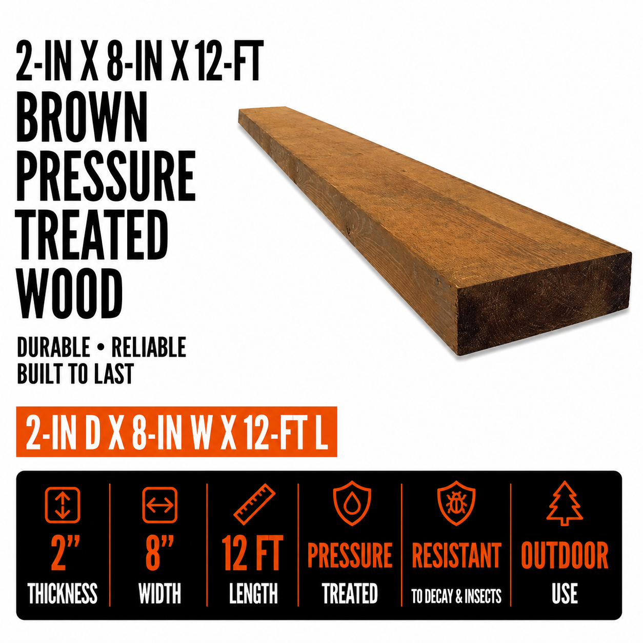 2-in x 8-in x 12-ft Brown Pressure Treated Wood